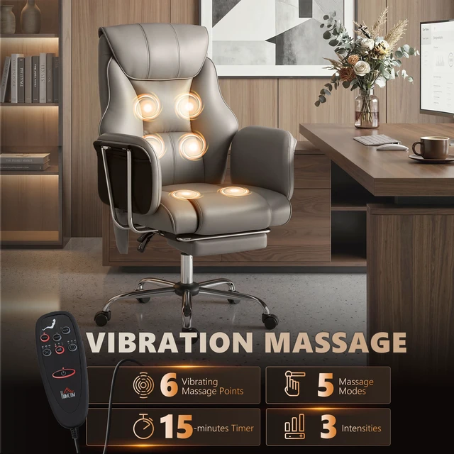 Alt view image 5 of 7 - Massage Chair with Point Vibration, 155° Recline and Retractable Footrest Leather Executive Computer Desk Chair