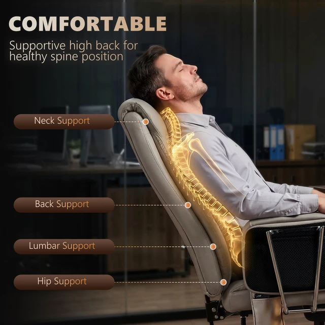 Alt view image 6 of 7 - Massage Chair with Point Vibration, 155° Recline and Retractable Footrest Leather Executive Computer Desk Chair