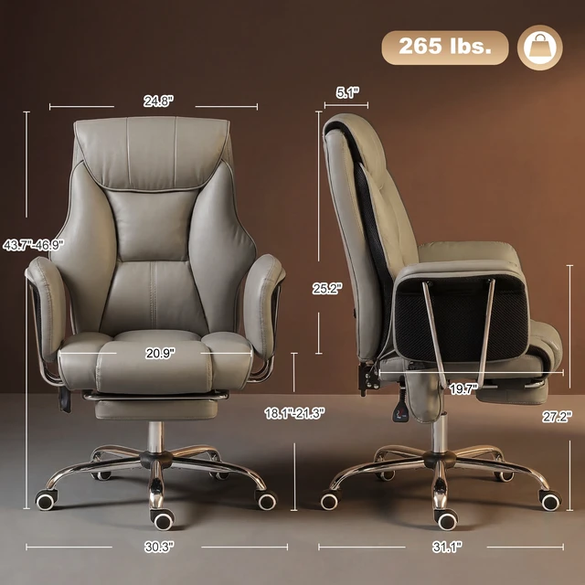 Alt view image 7 of 7 - Massage Chair with Point Vibration, 155° Recline and Retractable Footrest Leather Executive Computer Desk Chair