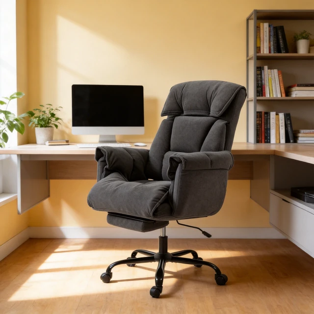 Alt view image 2 of 7 - Executive Chair with Foot Rest, Reclining Swivel Computer Desk Chair with High Folding Back Cushion Padded Armrest