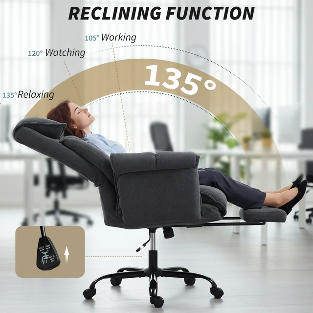 Alt view image 4 of 7 - Executive Chair with Foot Rest, Reclining Swivel Computer Desk Chair with High Folding Back Cushion Padded Armrest