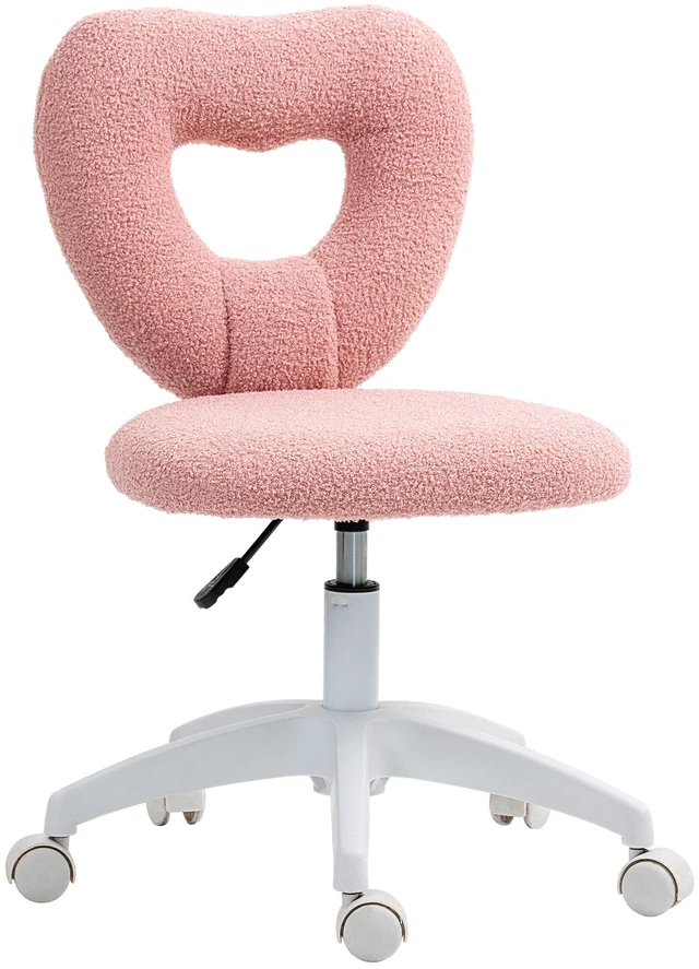 Main image of Armless Desk Chair, Height Adjustable Computer Task Chair Teddy Fleece Heart Makeup Vanity with Swivel Wheels, Pink