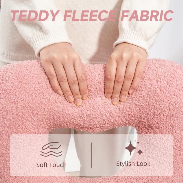 Alt view image 5 of 7 - Armless Desk Chair, Height Adjustable Computer Task Chair Teddy Fleece Heart Makeup Vanity with Swivel Wheels, Pink