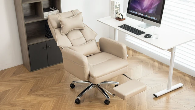 Alt view image 2 of 7 - Swivel Ergonomic Chair, Technology Leather High Back Chair with Lumbar Support Headrest Sedentary Boss 155° Reclining