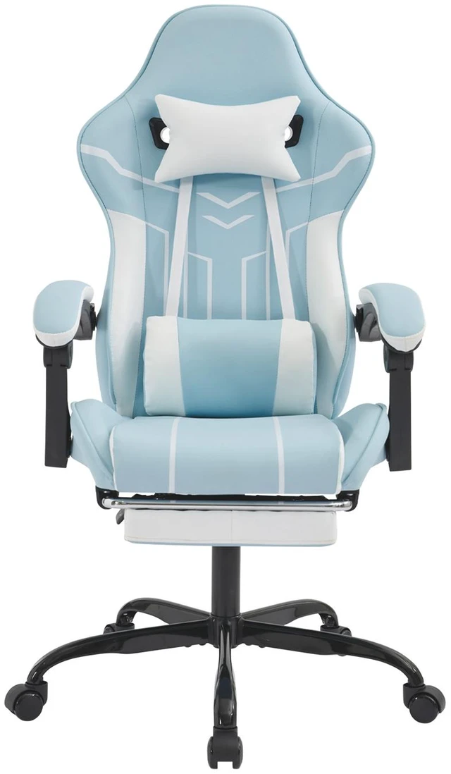 Main image of Gaming Chair, Computer Chair Ergonomic with Footrest Ergonomic Computer with Lumbar Backrest Bluewhite, Blue, Leather