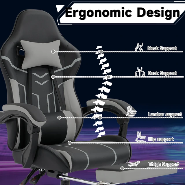 Alt view image 3 of 7 - Gaming Chair, Computer Chair Ergonomic with Footrest Ergonomic Computer with Lumbar Backrest Blackgray, Black Gray