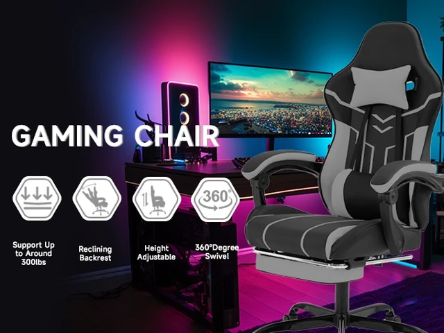 Alt view image 5 of 7 - Gaming Chair, Computer Chair Ergonomic with Footrest Ergonomic Computer with Lumbar Backrest Blackgray, Black Gray