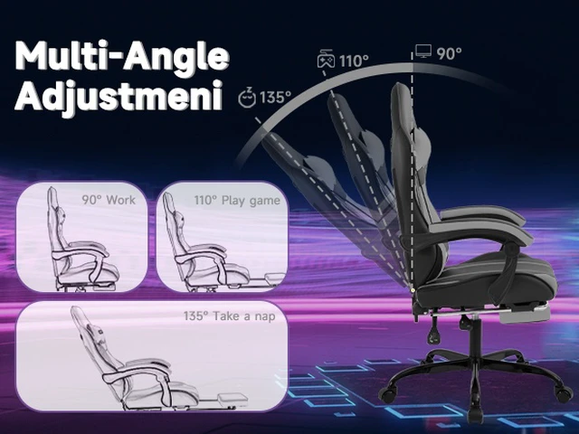 Alt view image 7 of 7 - Gaming Chair, Computer Chair Ergonomic with Footrest Ergonomic Computer with Lumbar Backrest Blackgray, Black Gray