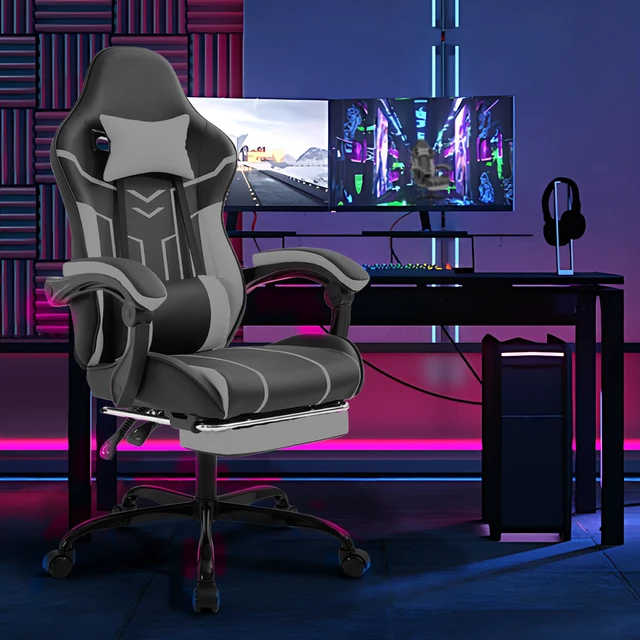 Alt view image 6 of 7 - Gaming Chair, Computer Chair Ergonomic with Footrest Ergonomic Computer with Lumbar Backrest Blackgray, Black Gray