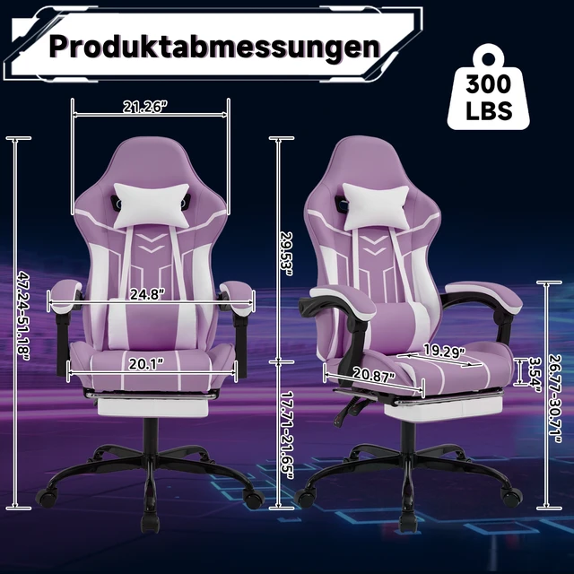 Alt view image 3 of 7 - Gaming Chair, Computer Chair Ergonomic with Footrest Ergonomic Computer with Lumbar Backrest Purplewhite, White Purple