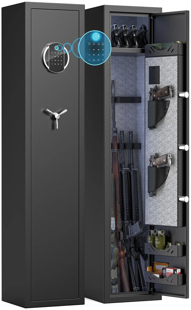 Main image of Gun Heavy Biometric Fingerprint Rifle Safe, Gun Safes for Rifle and Pistols with Lcd Screen Keypad and Silent Mode