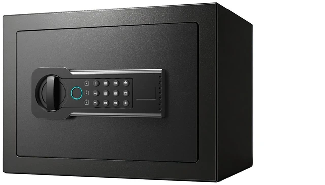 Main image of Feet Small Safe Box, Fingerprint and Digital Keypad Lock Steel Security Cabinet for Valuables Storage, Black, Metal