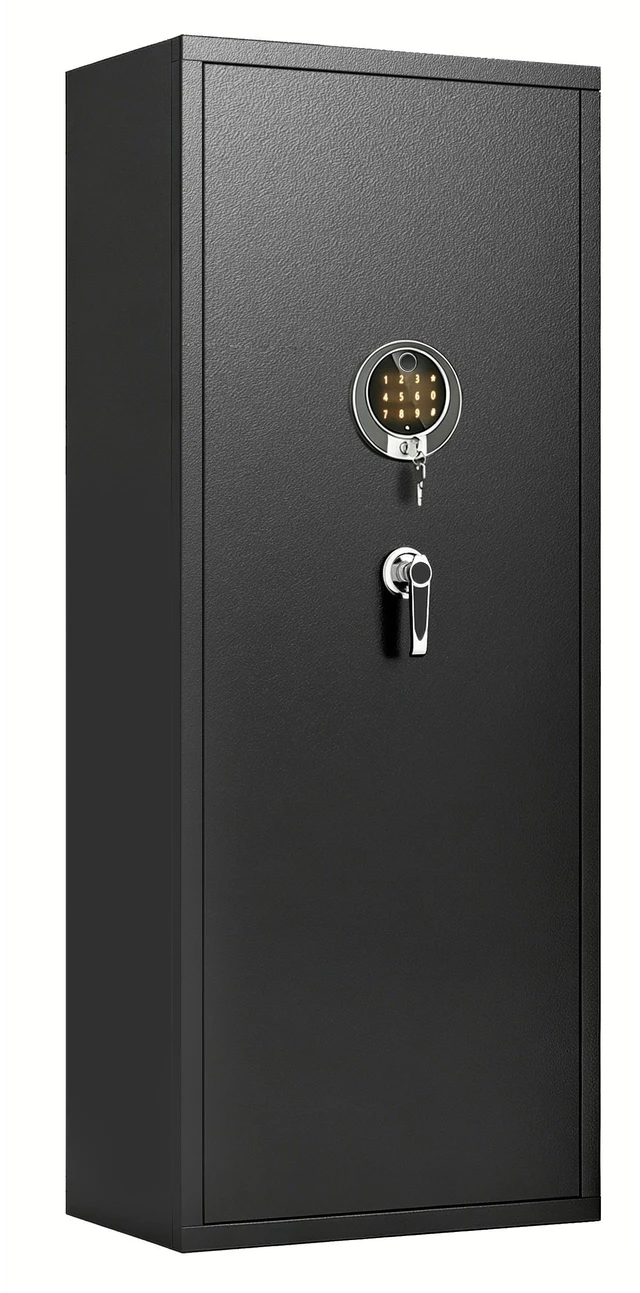 Main image of Rifle Safe, Long Guns and Handguns Storage Fingerprint Password Unlock Alarm and Silent Mode Assembly Required, Black