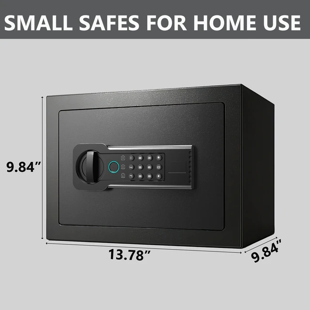Alt view image 4 of 7 - Feet Small Safe Box, Fingerprint and Digital Keypad Lock Steel Security Cabinet for Valuables Storage, Black, Metal