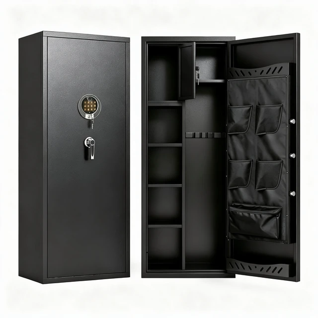 Alt view image 4 of 7 - Rifle Safe, Long Guns and Handguns Storage Fingerprint Password Unlock Alarm and Silent Mode Assembly Required, Black