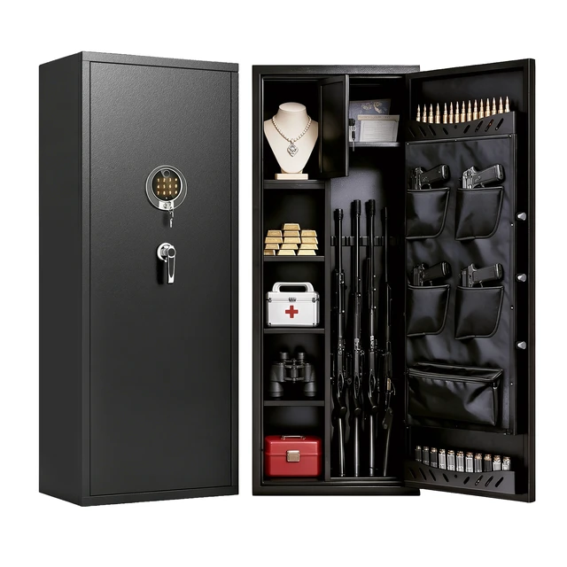 Alt view image 3 of 7 - Rifle Safe, Long Guns and Handguns Storage Fingerprint Password Unlock Alarm and Silent Mode Assembly Required, Black