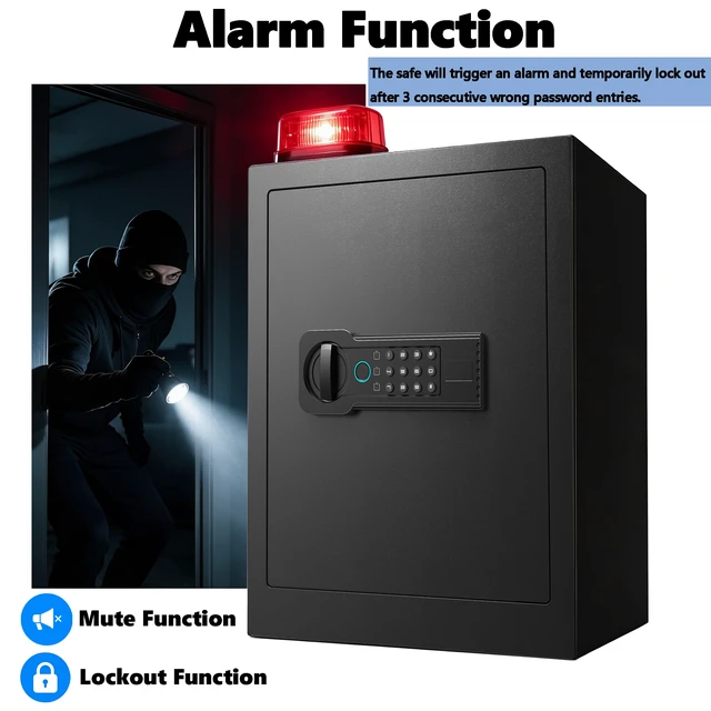 Alt view image 4 of 7 - Safe, Featuring Fingerprint and Digital Password Design Built in Alarm System and Silent Mode, Black, Metal