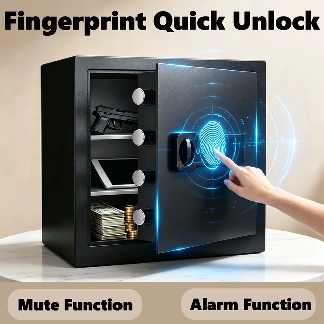 Alt view image 7 of 7 - Safe, Featuring Fingerprint and Digital Password Design Built in Alarm System and Silent Mode, Black, Metal