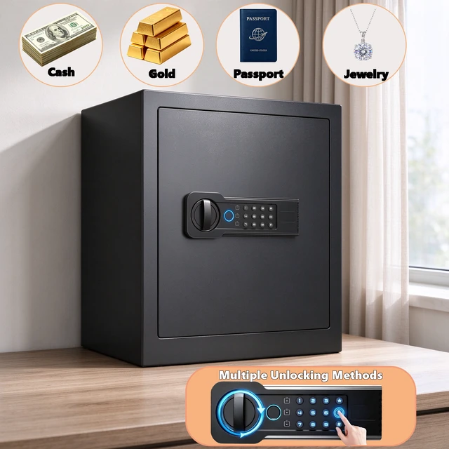 Alt view image 5 of 7 - Safe, Featuring Fingerprint and Digital Password Design Built in Alarm System and Silent Mode, Black, Metal