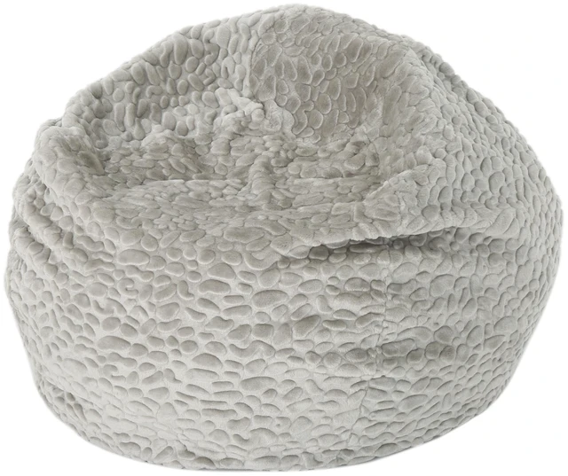 Main image of Yasmin 3 Foot Rounded Faux Fur Bean Bag, Pebble Pattern, Grey White, Bean Bag Chairs Lazy Sofa Chair