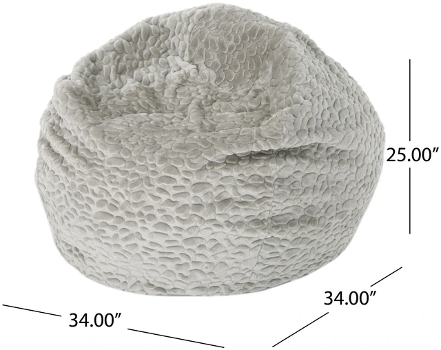 Alt view image 2 of 5 - Yasmin 3 Foot Rounded Faux Fur Bean Bag, Pebble Pattern, Grey White, Bean Bag Chairs Lazy Sofa Chair