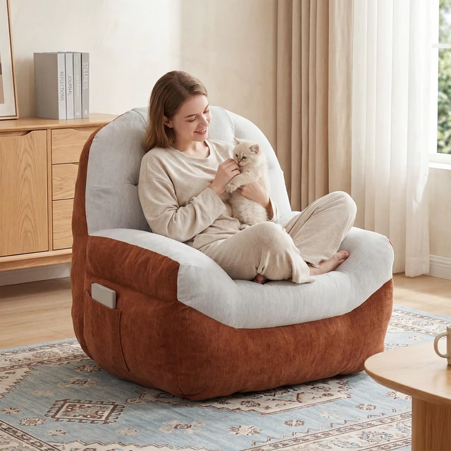 Main image of Tufted Bean Bag Chair, Two Tone Soft Upholstered Accent Chair Lightweight Low Profile Lounge with Side Storage Pocket