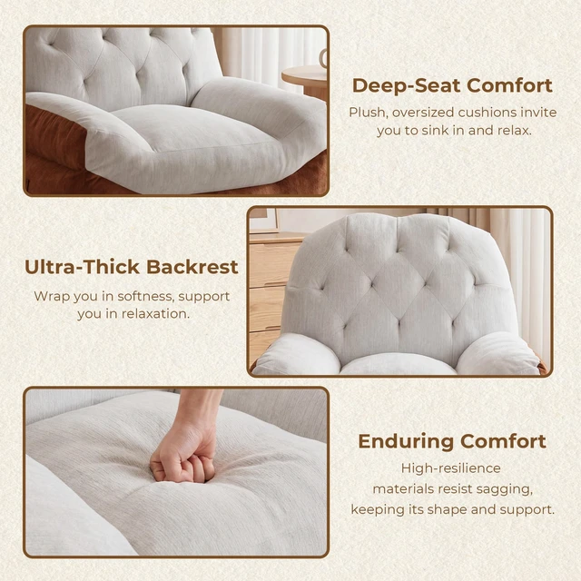 Alt view image 6 of 7 - Tufted Bean Bag Chair, Two Tone Soft Upholstered Accent Chair Lightweight Low Profile Lounge with Side Storage Pocket