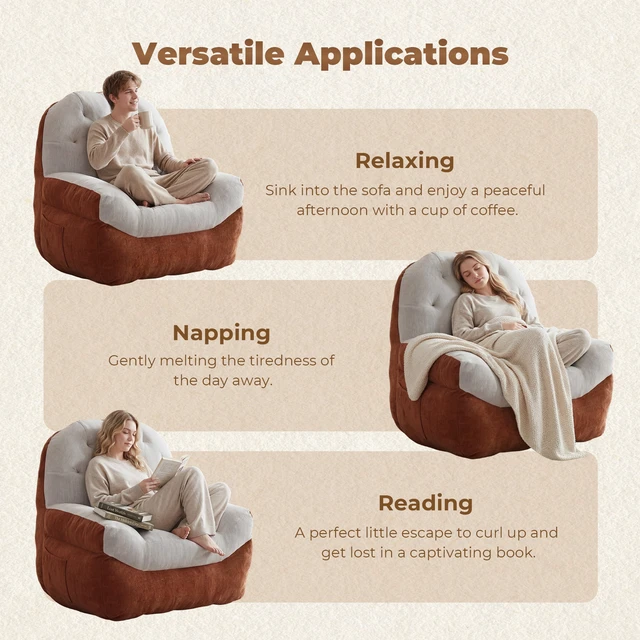 Alt view image 7 of 7 - Tufted Bean Bag Chair, Two Tone Soft Upholstered Accent Chair Lightweight Low Profile Lounge with Side Storage Pocket