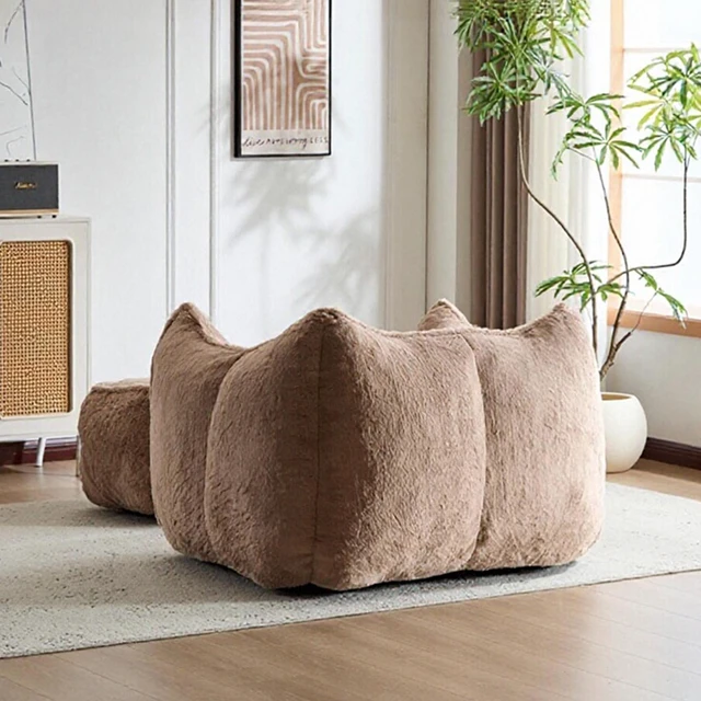 Alt view image 5 of 7 - Faux Rabbit Fur Accent Chair with Ottoman, Cloud Like Lounge Chair Frame Compression Single Sofa for Living, Khaki