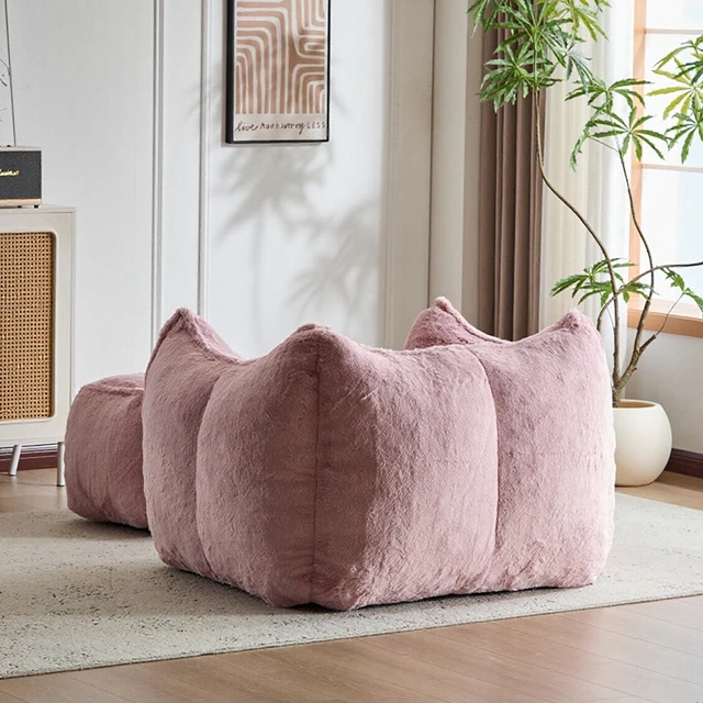 Alt view image 5 of 7 - Faux Rabbit Fur Accent Chair with Ottoman, Cloud Like Lounge Chair Frame Compression Single Sofa for Living, Pink