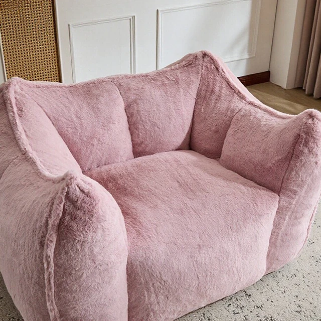 Alt view image 6 of 7 - Faux Rabbit Fur Accent Chair with Ottoman, Cloud Like Lounge Chair Frame Compression Single Sofa for Living, Pink