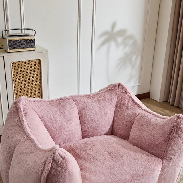 Alt view image 7 of 7 - Faux Rabbit Fur Accent Chair with Ottoman, Cloud Like Lounge Chair Frame Compression Single Sofa for Living, Pink