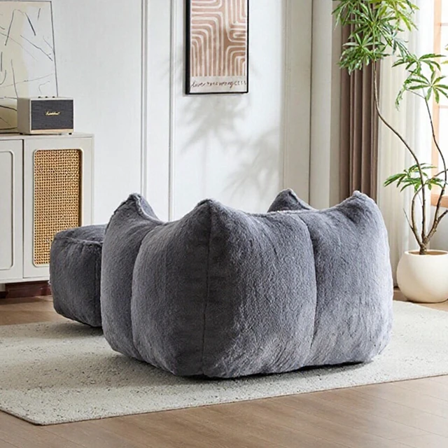 Alt view image 5 of 7 - Faux Rabbit Fur Accent Chair with Ottoman, Cloud Like Lounge Chair Frame Compression Single Sofa for Living, Grey