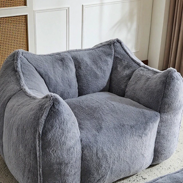 Alt view image 6 of 7 - Faux Rabbit Fur Accent Chair with Ottoman, Cloud Like Lounge Chair Frame Compression Single Sofa for Living, Grey