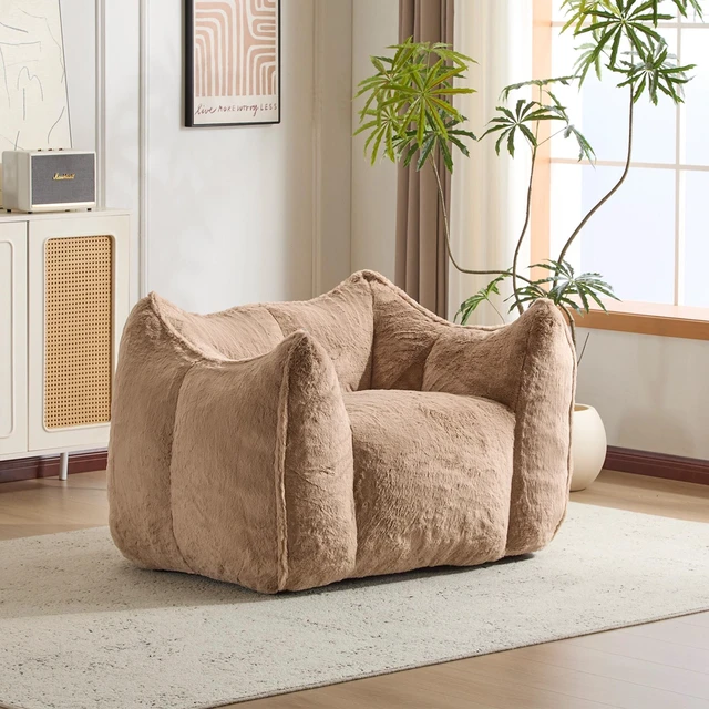 Main image of Faux Rabbit Fur Accent Chair, Cloud Like Lounge Chair Frame Compression Single Sofa for Living Reading Nook, Khaki