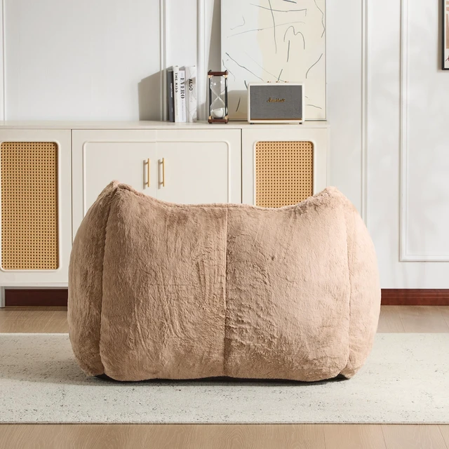 Alt view image 4 of 7 - Faux Rabbit Fur Accent Chair, Cloud Like Lounge Chair Frame Compression Single Sofa for Living Reading Nook, Khaki