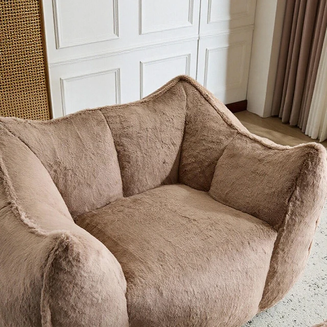 Alt view image 6 of 7 - Faux Rabbit Fur Accent Chair, Cloud Like Lounge Chair Frame Compression Single Sofa for Living Reading Nook, Khaki