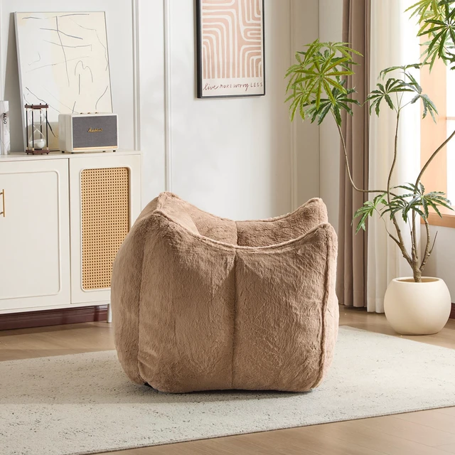 Alt view image 5 of 7 - Faux Rabbit Fur Accent Chair, Cloud Like Lounge Chair Frame Compression Single Sofa for Living Reading Nook, Khaki