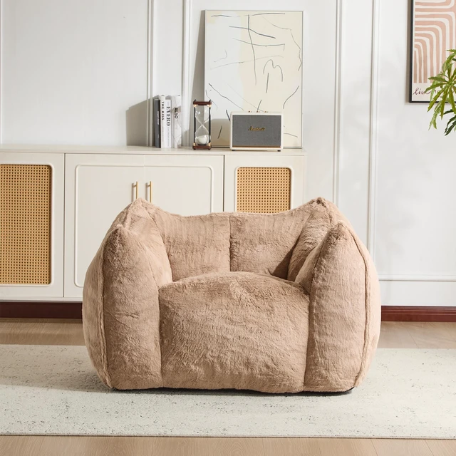 Alt view image 3 of 7 - Faux Rabbit Fur Accent Chair, Cloud Like Lounge Chair Frame Compression Single Sofa for Living Reading Nook, Khaki