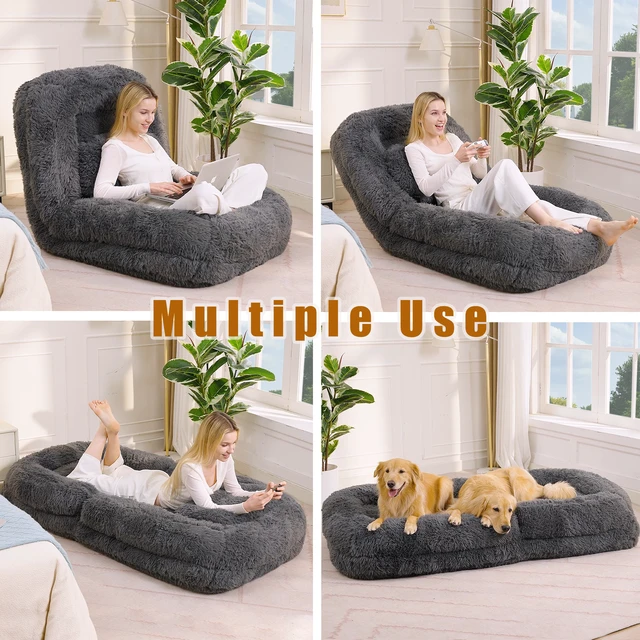Alt view image 2 of 7 - New Video Human Dog Bed, Lazy Sofa Position Adjustable Convertible Floor Gaming Chair Living Suitable for Gaming