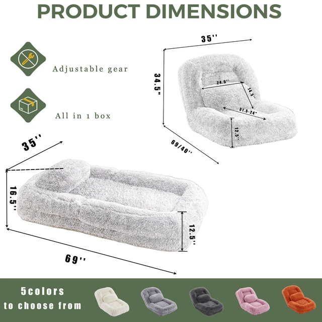 Alt view image 7 of 7 - New Video Human Dog Bed, Lazy Sofa Position Adjustable Convertible Floor Gaming Chair Living Suitable for Gaming