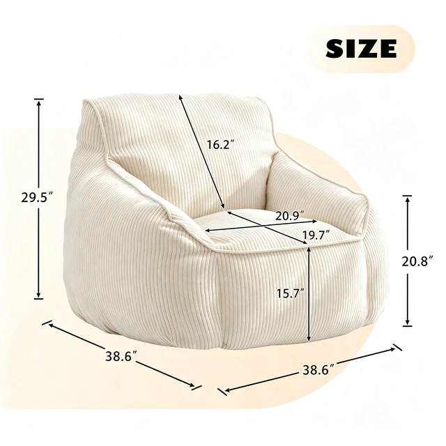 Alt view image 6 of 7 - Giant Bean Bag Chair Sofa for Adults Teens, Corduroy Large Bean Bag Chairs with Armrests for Living Adult Lazy Sofa