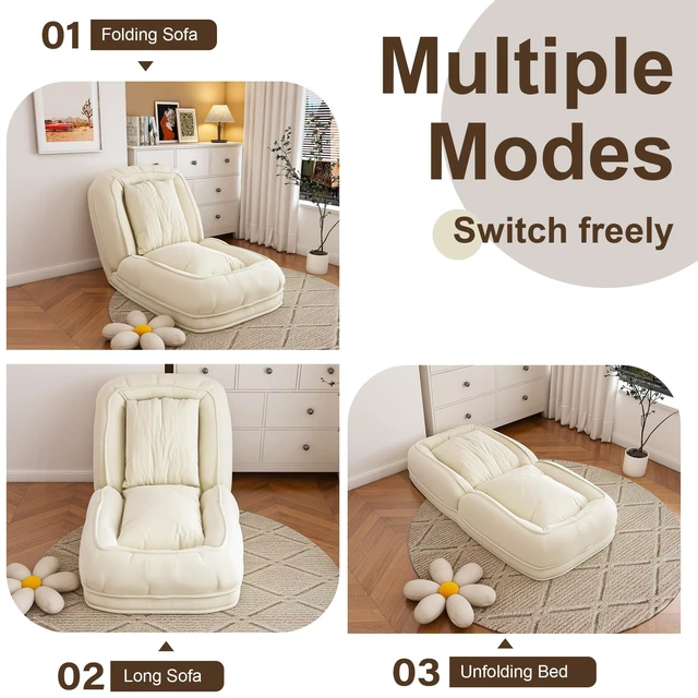 Alt view image 7 of 7 - Upholstered Human Dog Bed for Adults and Pets, Foldable Lazy Sofa Bed with Adjustable Position Includes Soft Pillows