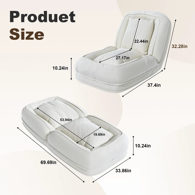 Alt view image 4 of 7 - Upholstered Human Dog Bed for Adults and Pets, Foldable Lazy Sofa Bed with Adjustable Position Includes Soft Pillows
