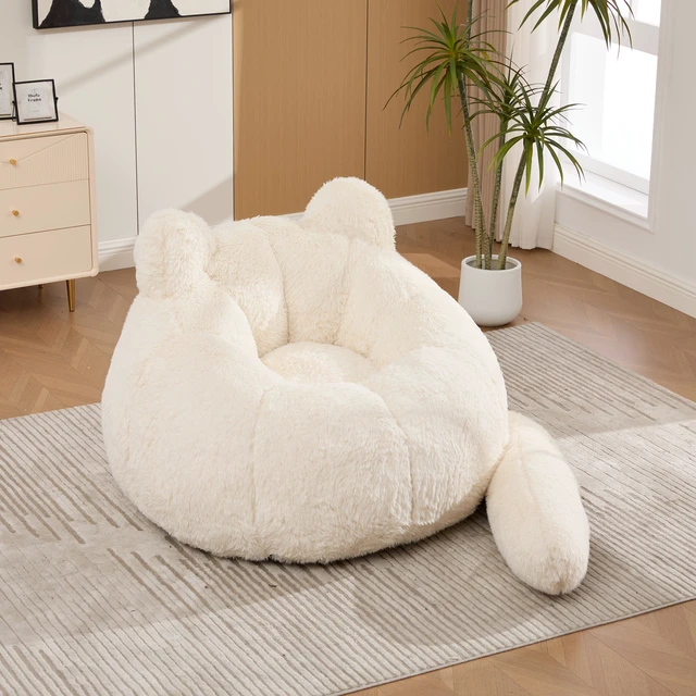 Alt view image 3 of 7 - 41.7 Inch Single Sofa, Faux Fur Large Bean Bag Cat Shaped with Tail Pillow Fluffy Beanbag Accent Floor Chair