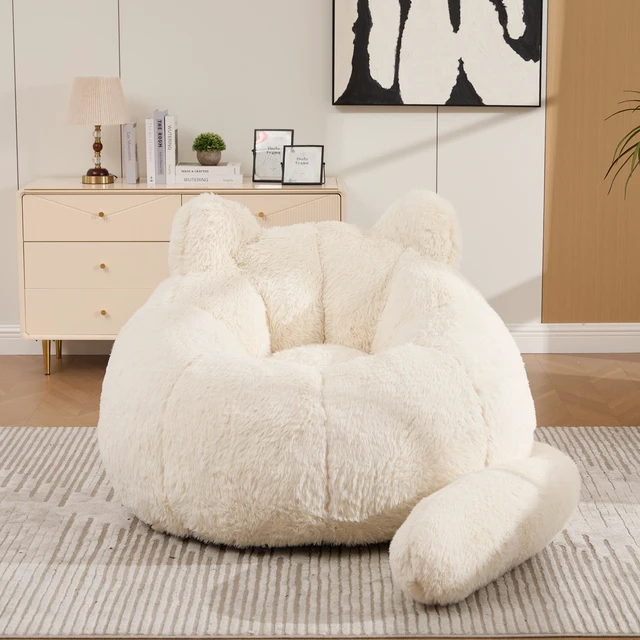 Alt view image 2 of 7 - 41.7 Inch Single Sofa, Faux Fur Large Bean Bag Cat Shaped with Tail Pillow Fluffy Beanbag Accent Floor Chair