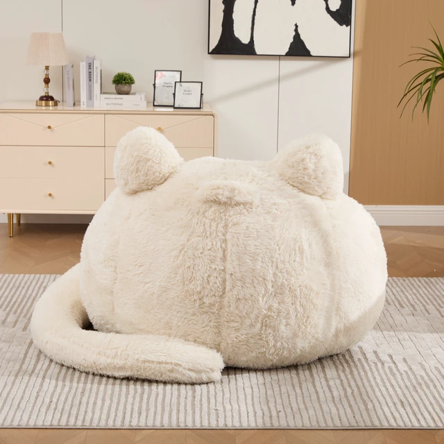 Alt view image 7 of 7 - 41.7 Inch Single Sofa, Faux Fur Large Bean Bag Cat Shaped with Tail Pillow Fluffy Beanbag Accent Floor Chair