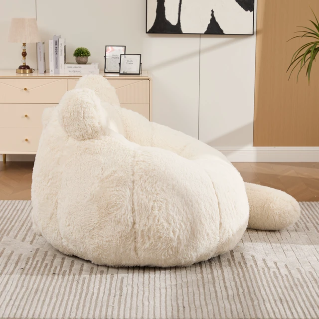 Alt view image 5 of 7 - 41.7 Inch Single Sofa, Faux Fur Large Bean Bag Cat Shaped with Tail Pillow Fluffy Beanbag Accent Floor Chair