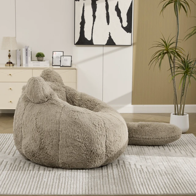 Alt view image 5 of 7 - 41.7 Inch Single Sofa, Faux Fur Large Bean Bag Cat Shaped with Tail Pillow Fluffy Beanbag Accent Floor Chair