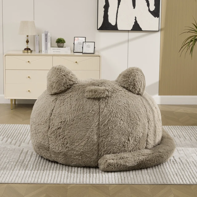 Alt view image 6 of 7 - 41.7 Inch Single Sofa, Faux Fur Large Bean Bag Cat Shaped with Tail Pillow Fluffy Beanbag Accent Floor Chair